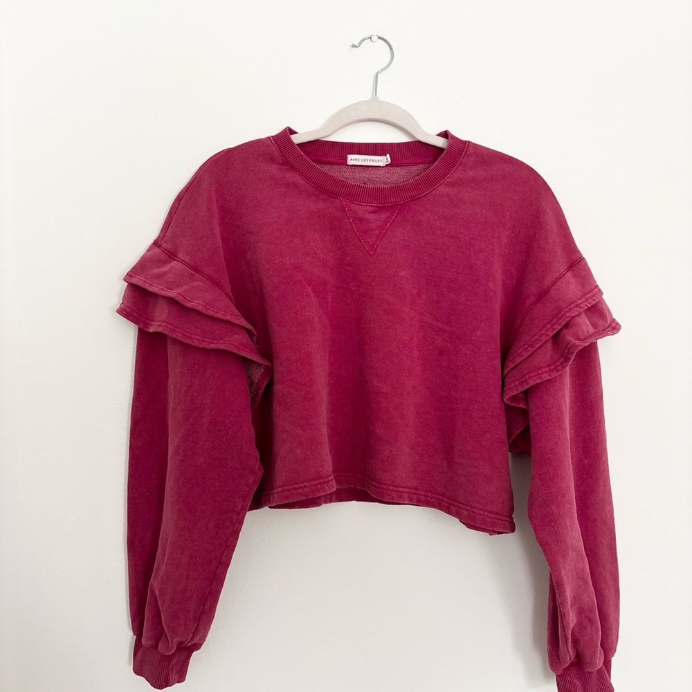 Avec Les Filles Ruffled Maroon Sweatshirt